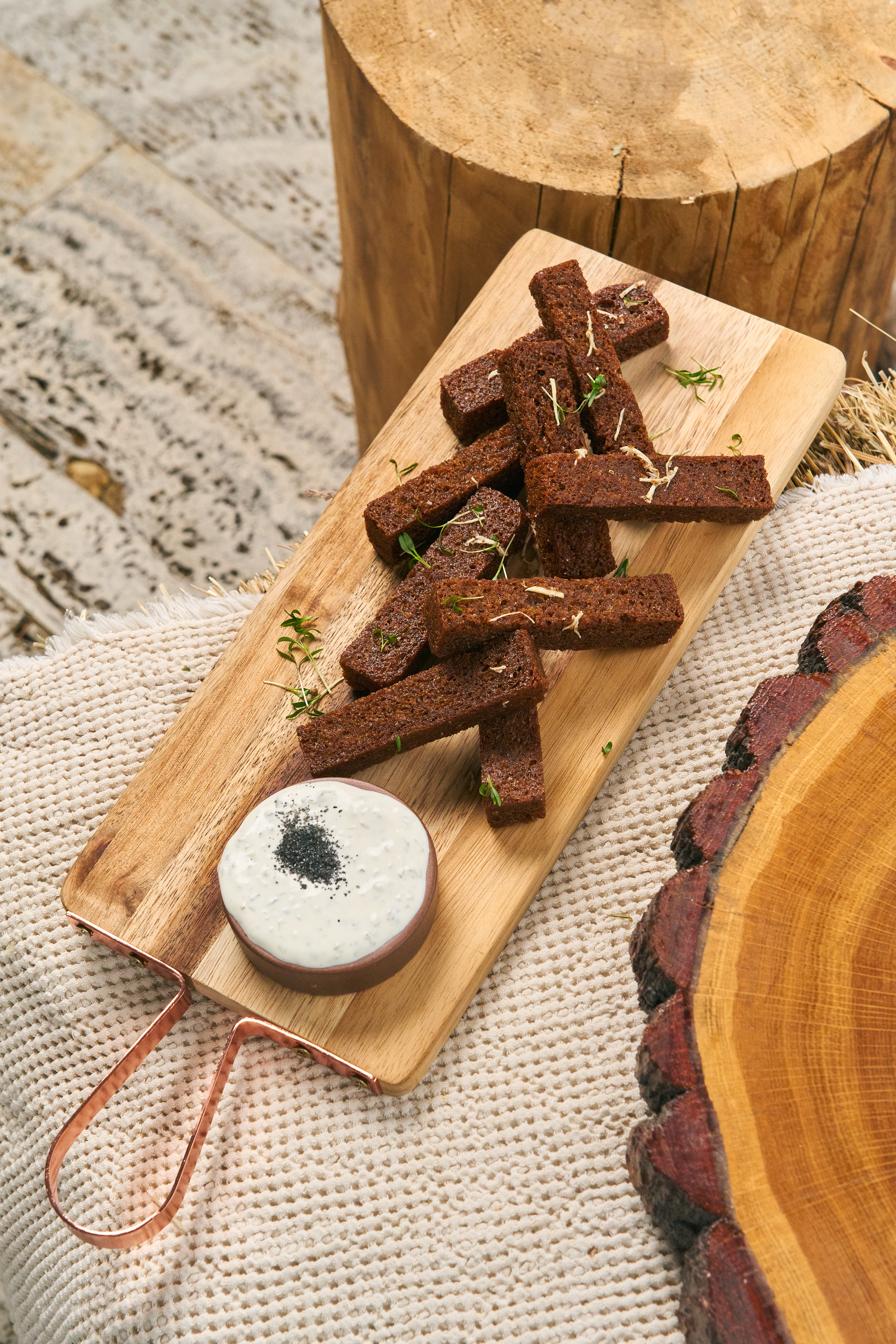 Гренки из бородинского хлеба ароматные, с чесноком и чесночным соусом